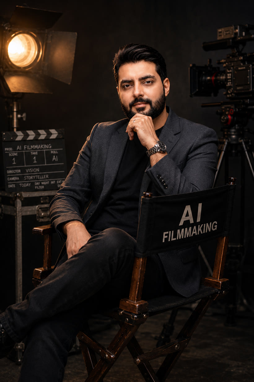 Viral Morzaria, AI filmmaker and senior leader at Amazon, on a film set